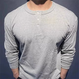 Riolio  New American Fashion Men Henry Collar T-shirt Light Luxury Solid Color Long Sleeve Tops Leisure Light Business Basic Shirt M-3XL
