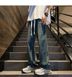 Riolio  New Straight Jeans men Elastic waist Spring New Vintage Casual Baggy Jeans Korean Youth Trousers Classic Wide Leg Denim Pants