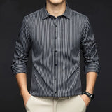Riolio  Smart Casual Autumn Winter New Shirts Men Lapel Striped Single Breasted Korean Trend Fashion All-match Slim Long Sleeve Tops