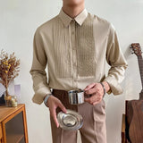 Riolio Autumn Men's Clothing Light Luxury Long-sleeved Dress Shirt Solid Color Slim Retro Leisure Patchwork Korean Popular Clothes