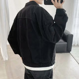 Riolio Black Denim Short Jacket Men Turn Down Collar Bomber Jacket Jeans Coats Casual Pockets Overalls Streetwear Man Clothing Outwear