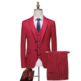 Riolio  Slim Fit Two Button Casual Striped Three Piece Suit Wedding Groomsmen Dress Set Korean Style Business Leisure Wedding Suit