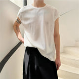 Riolio  Mens Micro-Transparent Hollow T-Shirt Summer Streetwear Breathable Fashion Niche Plain Short-Sleeve Top Men'S Clothing New