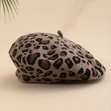 Riolio  Leopard Print Beret Hat, Autumn Winter New Vintage British Japanese Fashion Warm Versatile Painter Cap