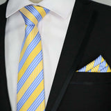 Riolio  Newest Tie Set 8CM Mens Necktie Handkerchief Neck Ties Sets For Man Yellow Color Plaids Stripes Jacquard Cravat Business Party