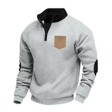 Riolio  Cross-border winter men's loose heavy-duty velvet stand-up collar contrasting color patch zipper pocket long-sleeved sweater