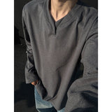Riolio  Autumn Thick T-shirt Men Warm Fashion Casual V-neck T Shirt Men Streetwear Korean Loose Long Sleeved T-shirt Mens Top M-3XL