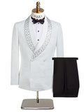 Riolio  Men's Suit Jacquard Fabric Embroidery One Button 2 Pieces Blazer Pants Buckle Work Wool Wear Side Fork Wedding Prom Customized