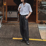 Riolio New Fashion Korean Style Men T-shirt Light Luxury Henry Collar Tops Casual Loose High Quality Solid Color Half Sleeve Tees M-2XL