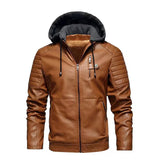 Riolio Fashion Men's Hooded Jacket Autumn Winter Faux Leather Jacket Men Military Style Outwear Motocycle New Brand Zipper Pockets Coat