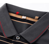 Riolio  Men's Spring Autumn New Striped Long Sleeve Pockets Button Tees Turn-down Collar Pullover Polo Shirt Business Casual Loose Tops
