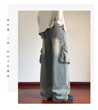 Riolio  Cargo Jeans Men Street Dance Loose Trousers Youth Trend Elastic Waist Pants Straps Decoration Big Pockets Workwear Hip Hop