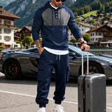 Riolio  Heavy men's velvet light luxury simple fashion hooded embroidered outdoor tooling commuter thermal sweater set