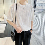 Riolio  Solid Color New Casual O-neck Short Sleeved Summer Korean White Black Chiffon Trend Slim Supple Men's Clothing