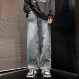 Riolio  Spring New Personality Embroidery Men's Baggy Jeans Streetwear Loose Straight Denim Trousers Male Brand Clothing