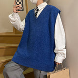 Riolio  Hong Kong style loose autumn and winter men's vest knitted sweater for outerwear trendy camisole college style V-neck loose