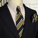 Riolio  2PCS Neck Tie Set Men Luxury Soft Cotton Neckties Brown Striped Pocket Square British Style Gentleman Tuxedo Shirt Accessories