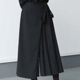 Riolio  Double-layer Pleated Dark Loose Nine-point Wide-leg Pants Unisex Versatile High-waisted Tight-waisted Straight Culottes