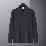 Riolio  New American Retro Men Polo Shirt Light Luxury Solid Color Slim-fit Commuting Long Sleeve T-shirt Leisure Business Pullover Tops