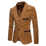 Riolio WELL DRESSED MEN New High Quality Men's Leisure Corduroy Blazers Jacket Fashion Patchwork Single Button Casual Slim Suit Jacket for Men Clothing