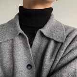 Riolio New Korean Fashion Men Cardigan Jacket Light Luxury Knitted Polo Neck Long Sleeve Sweater Coat Casual Retro Solid Color Knitwear