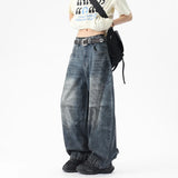 Riolio Men Unique Patchwork Washed Vintage Retro Loose Fit Baggy Jeans Fashion Denim Casual Street Style Distressed Trendy Comfort