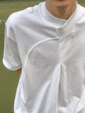 Riolio Minimalist Retro Top Chinese Stand Collar Irregular Splicing Niche T-shirt Round Neck Simple Solid Color Short Sleeves Tees Men