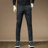 Riolio  Brand Clothing Autumn Thick Style Plaid Work Stretch Pants Men Business Fashion Slim Grey Party Casual Pant Trousers Male