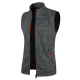 Riolio Autumn and Winter Men's Knitted Velvet Fashion Casual Top Zipper Vest Sleeveless High Neck Fleece Solid Color Men's Wear