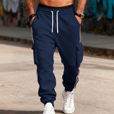 Riolio  Men's Striped Side Cargo Joggers Loose Fit Drawstring Casual Sports Pants With Multi Pockets