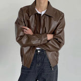 Riolio  Mens Autumn And Winter Retro Leather Casual Loose Short Leather Jacket Men'S Handsome And Elegant British Jacket Tops