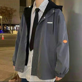 Riolio Hooded Cargo Jackets Men Autumn Fake Two Pieces Zipper Coats College Oversize Baggy Streetwear Ins Baseball Windbreaker Classic