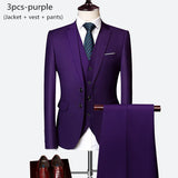 Riolio WELL DRESSED MEN 3 Piece Men's Wedding Suit Fashion Men's Slim Solid Color Business Office Suit Sets Large Size Men Blazer+ Pants + Vest