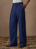 Riolio  Mens Casual Loose Pleated Wide Leg Chino Pants For Summer Autumn Daily Wear