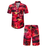 Riolio 1 set Summer Hawaii Trend Print Sets Men Hawaii Shorts Shirt Clothing Set Casual Palm Tree Floral Shirt Beach Short Sleeve Suit