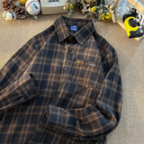 Riolio American Retro Plaid irt Men's Long Sve Loose Outerwear Casual Trendy Brand New 2024 Loose Fit Men's irt
