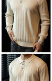 New Japanese Business Men Polo Sweater Light Luxury Knit Slim-fit Long Sleeve Pullover Premium Solid Color Basic Knitwear M-3XL