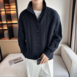 Riolio New Korean Style Jacquard Men Cardigan Jackets Fashion Luxury Knitted Button-down  Long Sleeve Sweater Coat Winter Warm Knitwear
