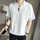 Riolio  V-neck Solid Color Summer Simplicity All-match Men's Clothing Fashion Casual New Short Sleeved Black White Loose T-shirts Top