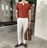 Riolio Summer Lapel Breathable Short Sleeve Temperament Men's Clothing Slim Korean Version Solid Color Trend Knitted POLO Shirt