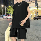 Riolio  Original Design Men's Summer Ice Silk Vest Shorts Set Sleeveless Quick Dry Comfortable Breathable Fashionable Casual Outfit