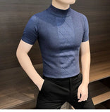 Riolio  Half Turtleneck Men's Sweater Underwear T-shirt Slim Diamond Plaid Mid-neck Knitted Base Shirt
