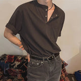 Riolio New Fashion Korean Style Men T-shirt Light Luxury Henry Collar Tops Casual Loose High Quality Solid Color Half Sleeve Tees M-2XL