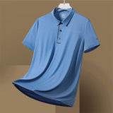 Riolio Lightweight Polo Shirt Lapel Button Jogging Tops Summer Men's Solid Color Tshirts New Men Casual Streetwear Short Sleeve Shirts