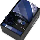 Riolio  Men Necktie Flower Pin Set With Box Luxury Necktie Handkerchief Brooch With Cufflinks Set Gift Box Wedding Men Suits Gravatas