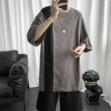 Riolio  Patchwork Short Sleeved T-shirt Men Summer Youth New Loose Quarter Sleeves Korean Trend Simplicity Fashion Half Sleeve Tops