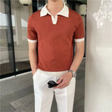 Riolio Summer Lapel Breathable Short Sleeve Temperament Men's Clothing Slim Korean Version Solid Color Trend Knitted POLO Shirt
