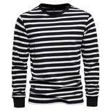 Riolio 100% Cotton Long Sleeve T shirts Men Contrast Striped O-neck Men's T-shirt New Spring Autumn Quality Brand Men Clothing