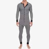 Riolio Men's Striped Pajamas O-Neck Long Sleeve Romper Home Wear Cozy Leisure Sleepwear S-3XL