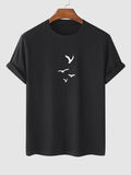 Riolio Cotton T-shirt for Men Birds Pattern Short Sleeves Round Neck Tee Unisex Streetwear Slight Stretch Essential Tops Z5088247